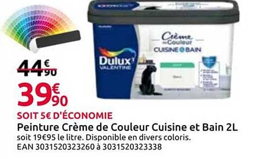 Peinture Crème de Couleur Cuisine et Bain 2L