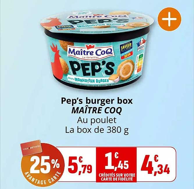 Pep’s burger box MAÎTRE COQ Au poulet La box de 380 g