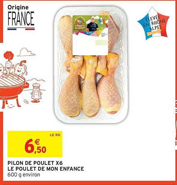 PILON DE POULET X6 LE POULET DE MON ENFANCE 600 g environ