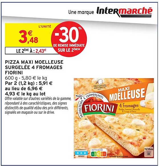 PIZZA MAXI MOELLEUSE SURGELÉE 4 FROMAGES FIORINI