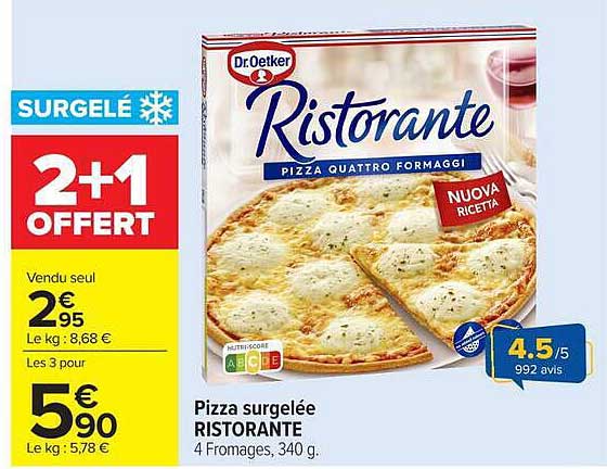 Pizza surgelée RISTORANTE 4 Fromages, 340 g.