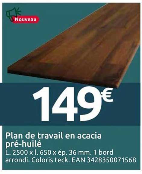 Plan de travail en acacia pré-huilé