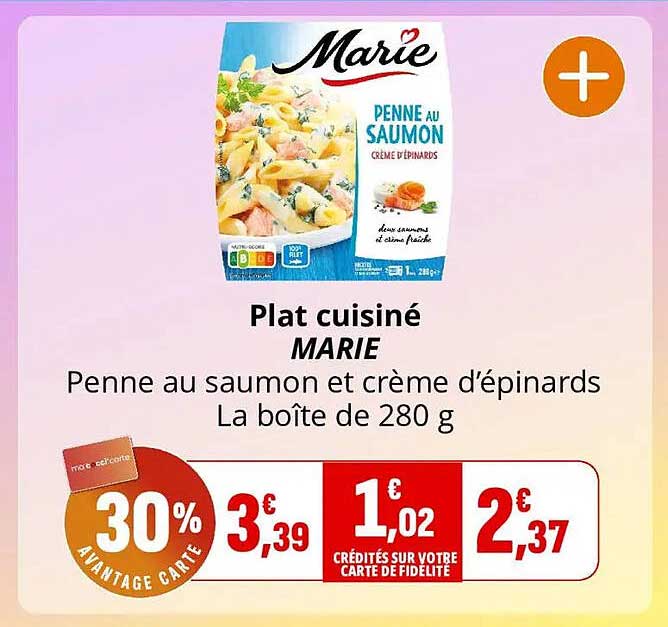 Plat cuisiné MARIE Penne au saumon et crème d’épinards La boîte de 280 g