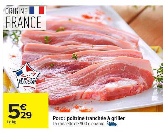 Porc : poitrine tranchée à griller