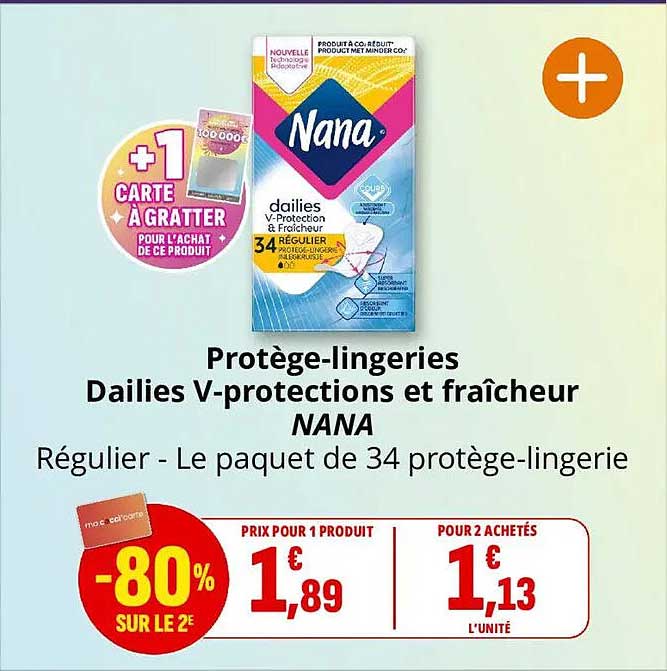 Protège-lingeries Dailies V-protections et fraîcheur NANA Régulier - Le paquet de 34 protège-lingerie