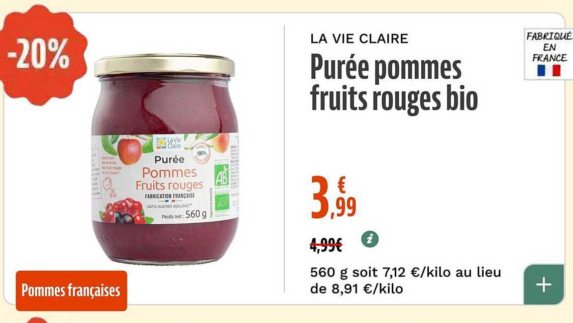 Purée pommes fruits rouges bio