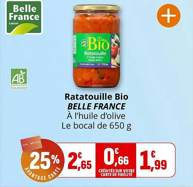 Ratatouille Bio BELLE FRANCE À l’huile d’olive Le bocal de 650 g