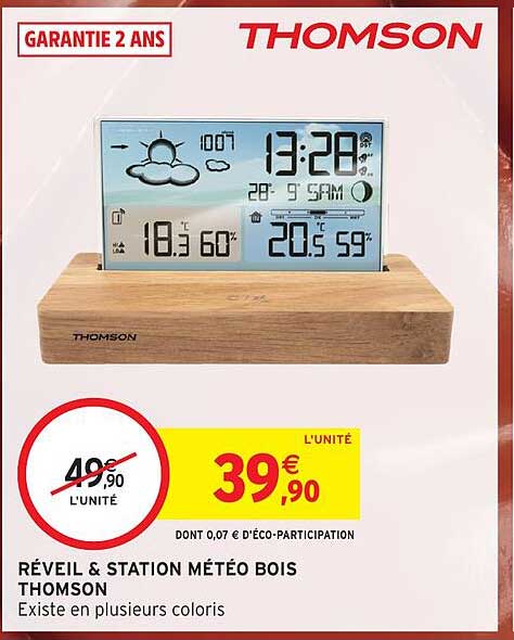 RÉVEIL & STATION MÉTÉO BOIS THOMSON