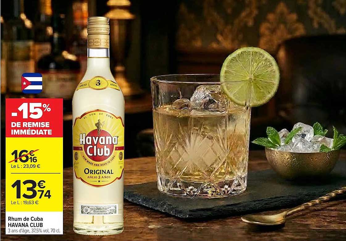 Rhum de Cuba HAVANA CLUB 3 ans d’âge, 37,5% vol, 70 cl