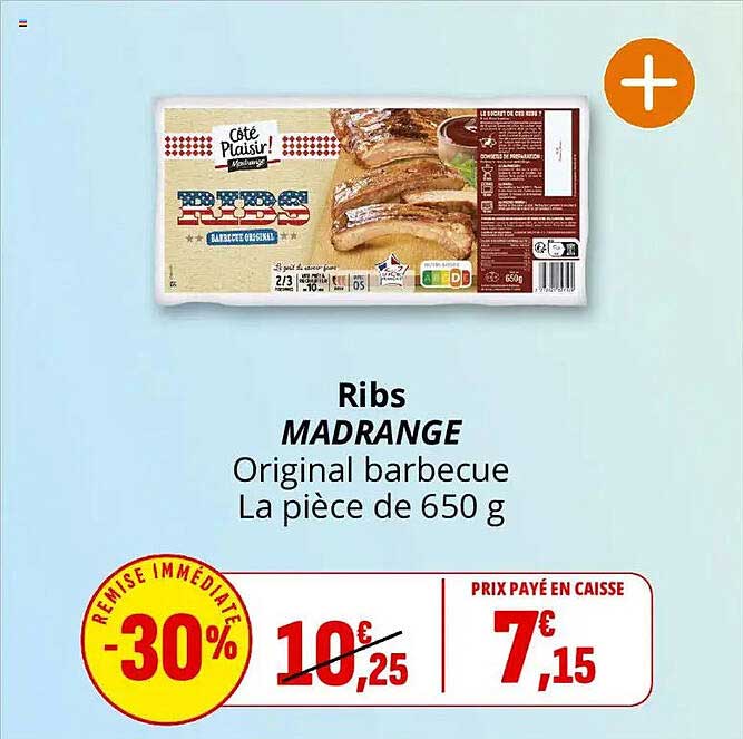 Ribs MADRANGE Original barbecue La pièce de 650 g