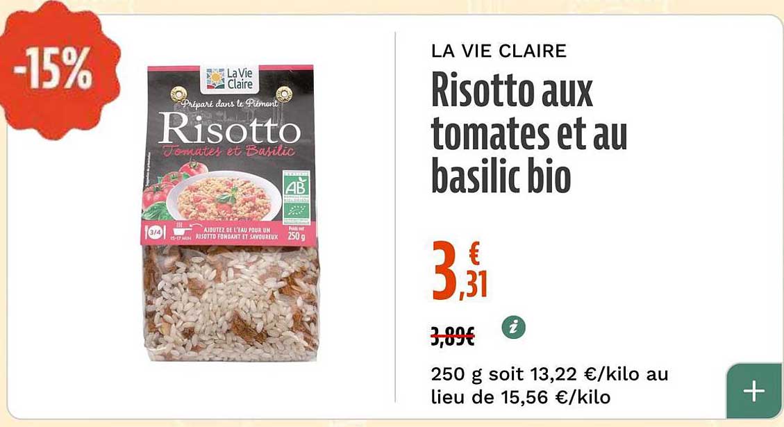 Risotto aux tomates et au basilic bio
