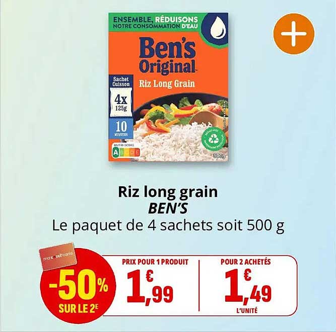 Riz long grain BEN’S Le paquet de 4 sachets soit 500 g