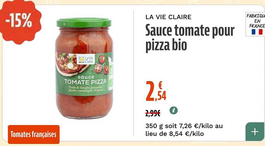 Sauce tomate pour pizza bio