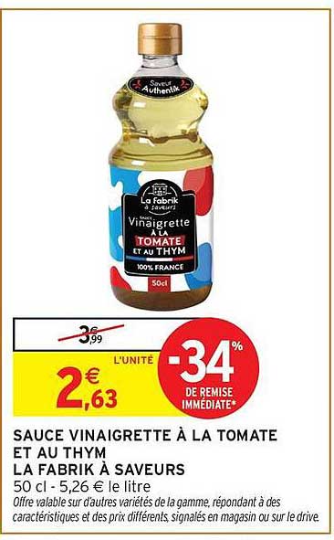SAUCE VINAIGRETTE À LA TOMATE ET AU THYM LA FABRIK À SAVEURS