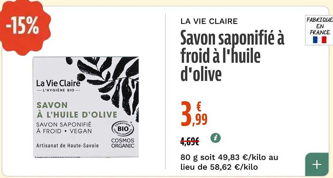 Savon saponifié à froid à l'huile d'olive