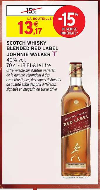 SCOTCH WHISKY BLENDED RED LABEL JOHNIE WALKER