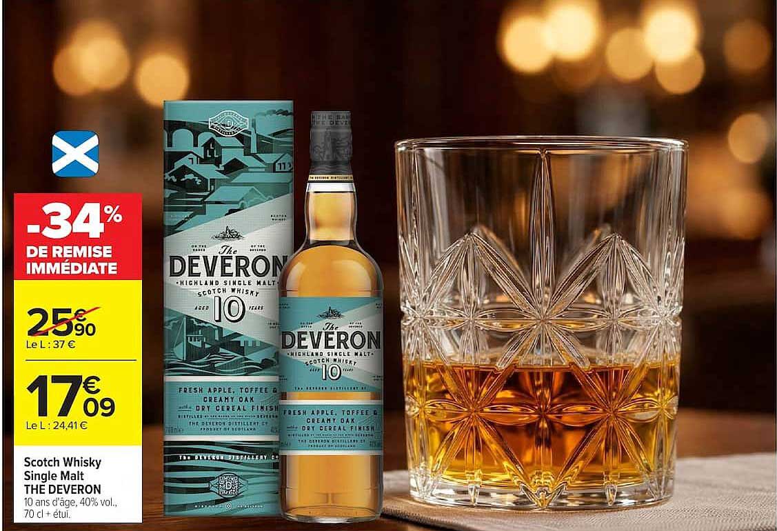 Scotch Whisky Single Malt THE DEVERON 10 ans d'âge, 40% vol., 70 cl + étui.