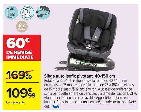 Siège auto Isofix pivotant 40-150 cm