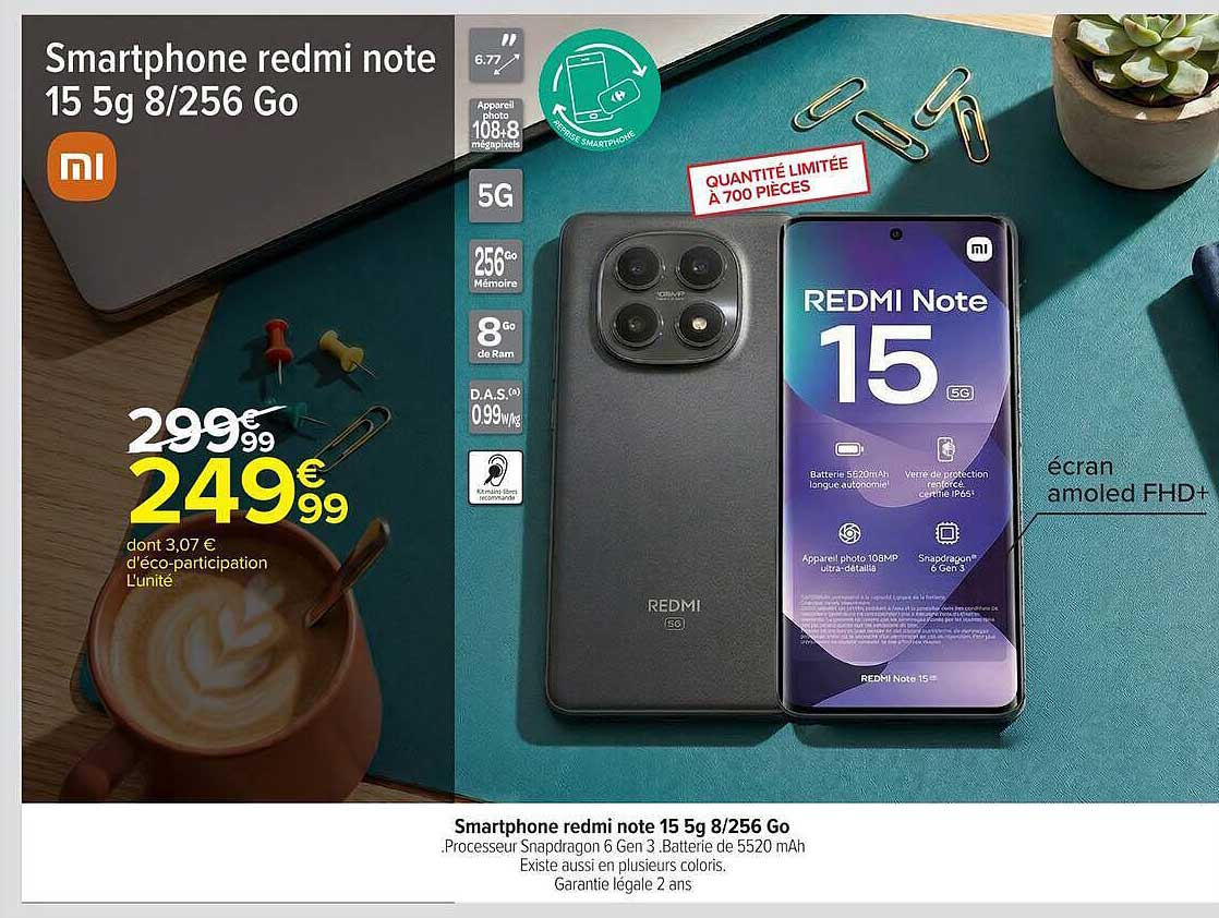 Smartphone redmi note 15 5g 8/256 Go