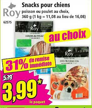 Snacks pour chiens poisson ou poulet au choix, 360 g (1 kg = 11,08 au lieu de 16,08)
