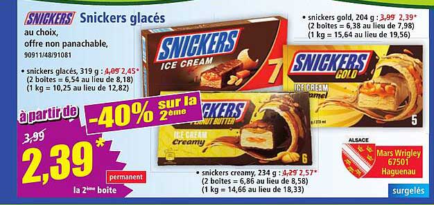 Snickers glacés au choix, offre non panachable, 90911/48/91081