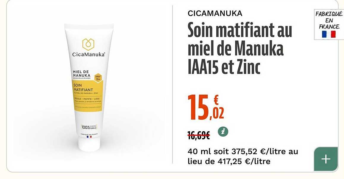 Soin matifiant du miel de Manuka IAA15 et Zinc