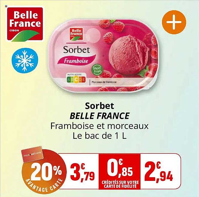 Sorbet BELLE FRANCE Framboise et morceaux Le bac de 1 L
