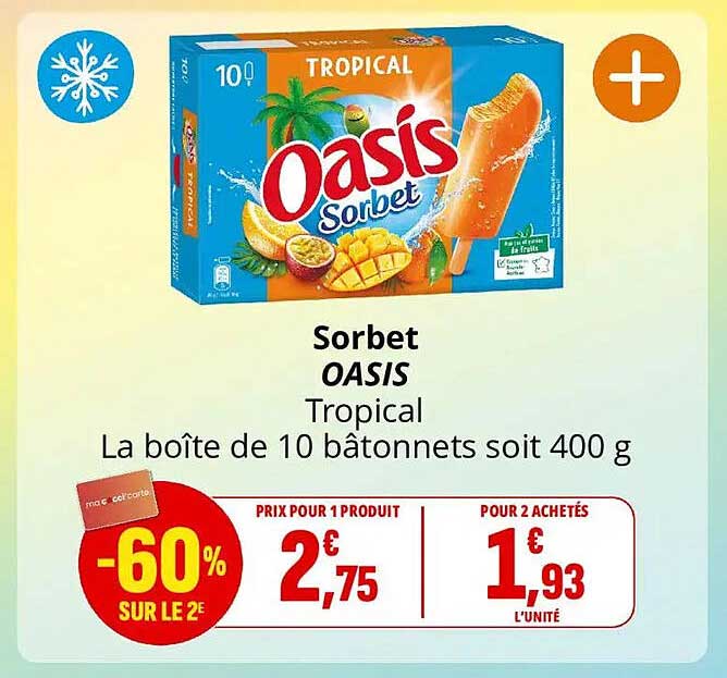 Sorbet OASIS Tropical La boîte de 10 bâtonnets soit 400 g