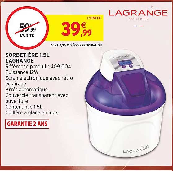 SORBETIÈRE 1,5L LAGRANGE