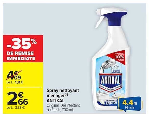 Spray nettoyant ménager(d) ANTIKAL Original, Désinfectant Ou Fresh, 700 ml.