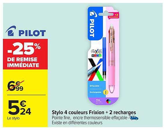 Stylo 4 couleurs FriXion + 2 recharges