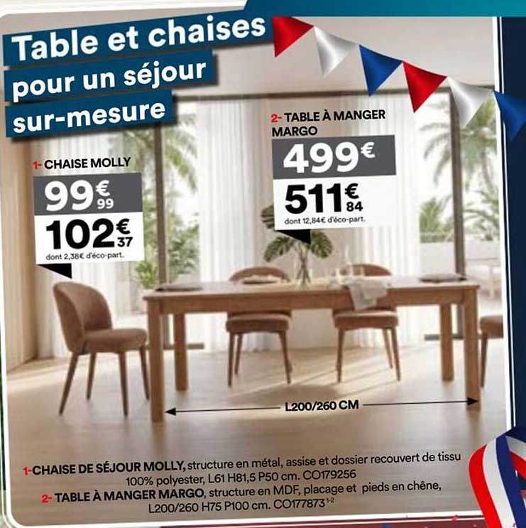 Table et chaises pour un séjour sur-mesure