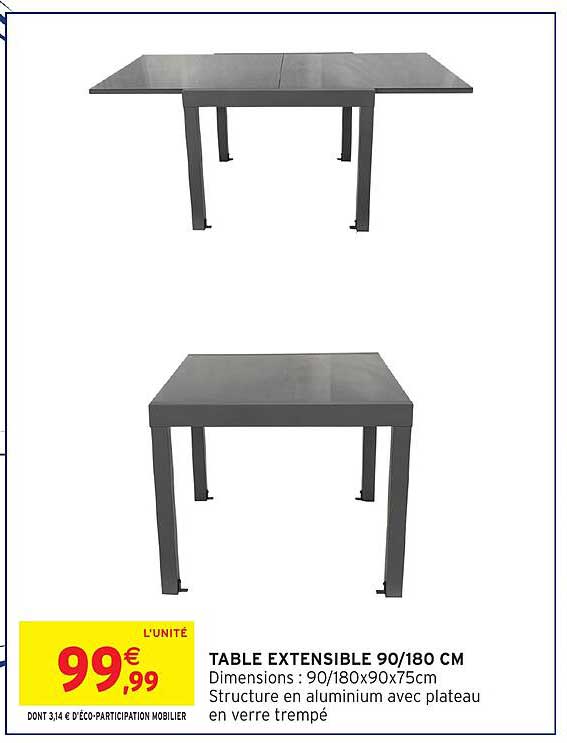 TABLE EXTENSIBLE 90/180 CM