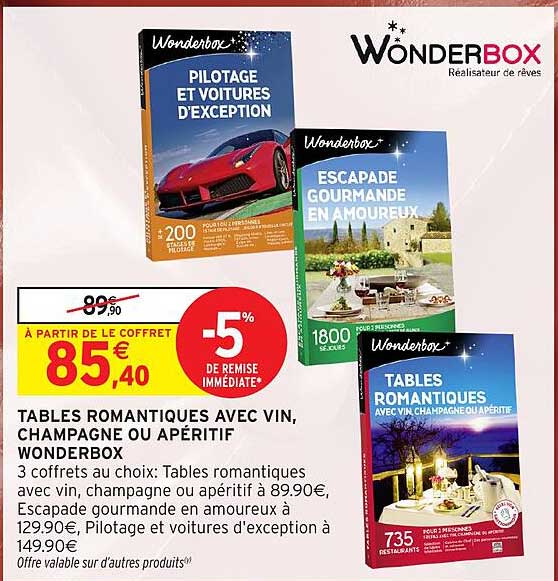 TABLES ROMANTIQUES AVEC VIN, CHAMPAGNE OU APÉRITIF WONDERBOX