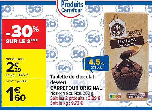 Tablette de chocolat dessert CARREFOUR ORIGINAL