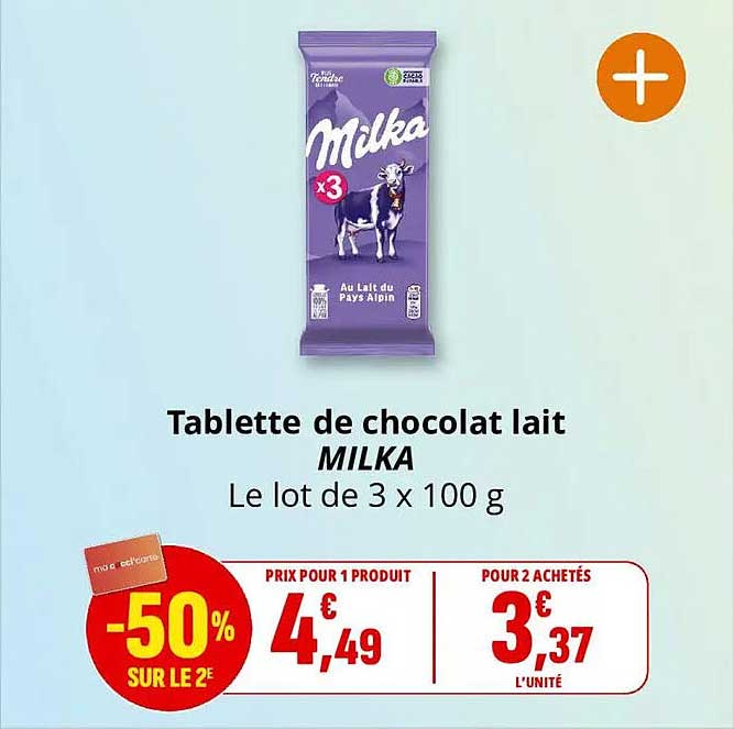 Tablette de chocolat lait MILKA Le lot de 3 x 100 g