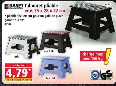 Tabouret pliable env. 35 x 28 x 22 cm