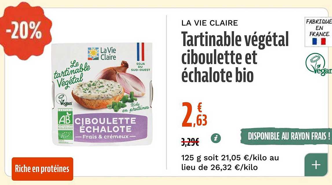 Tartinable végétal ciboulette et échalote bio