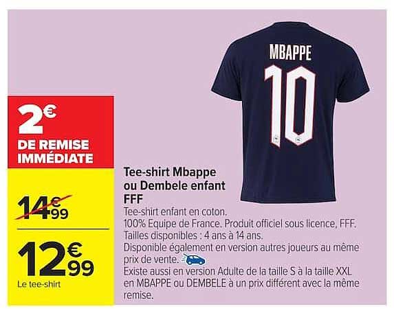 Tee-shirt Mbappe ou Dembele enfant FFF