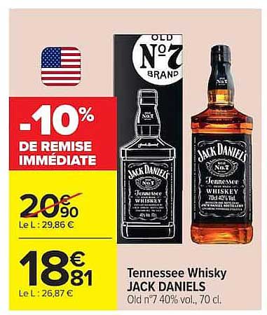Tennessee Whisky JACK DANIELS Old n°7 40% vol., 70 cl.