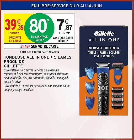 TONDEUSE ALL IN ONE + 5 LAMES PROGLIDE GILLETTE