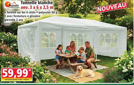 Tonnelle blanche env. 3 x 6 x 2,5 m