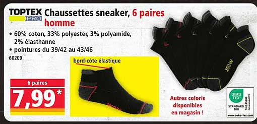 TOPTEX Chaussettes sneaker, 6 paires homme