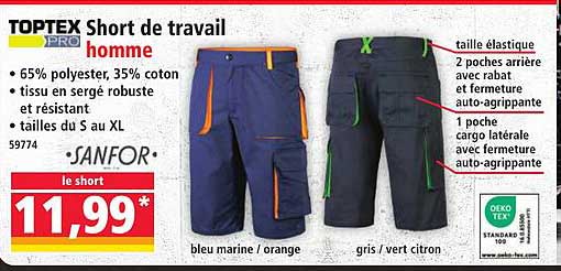 TOPTEX Short de travail homme
