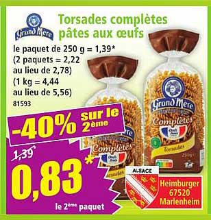 Torsades complètes pâtes aux œufs