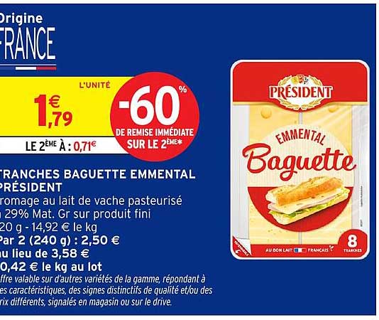 TRANCHES BAGUETTE EMMENTAL PRESIDENT