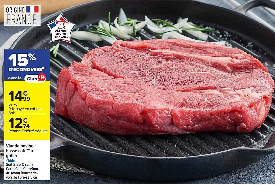 Viande bovine : basse côte** à griller