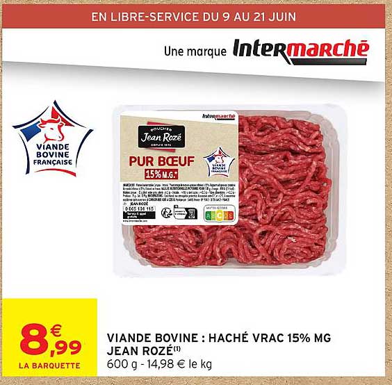 VIANDE BOVINE : HACHÉ VRAC 15% MG JEAN ROZÉ(1)