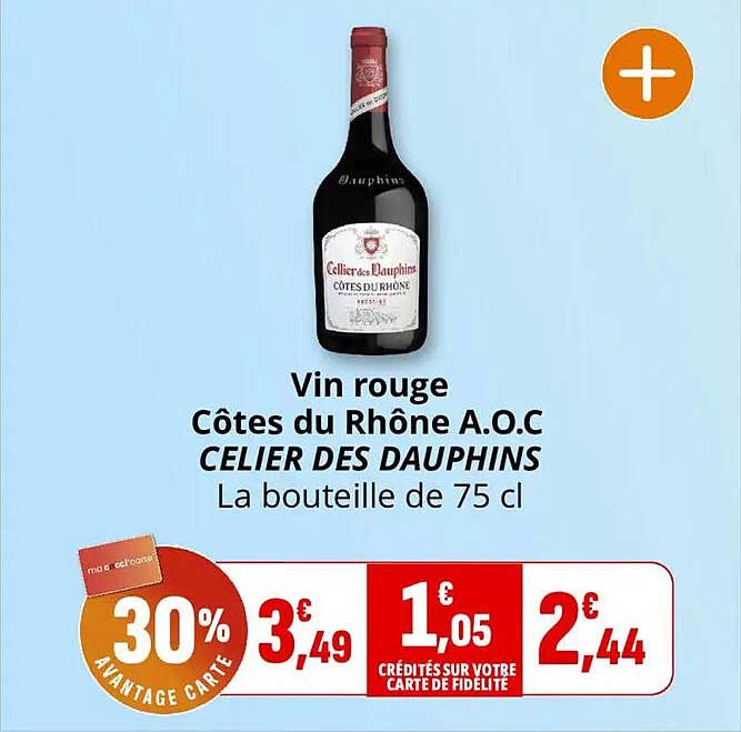 Vin rouge Côtes du Rhône A.O.C CELIER DES DAUPHINS La bouteille de 75 cl