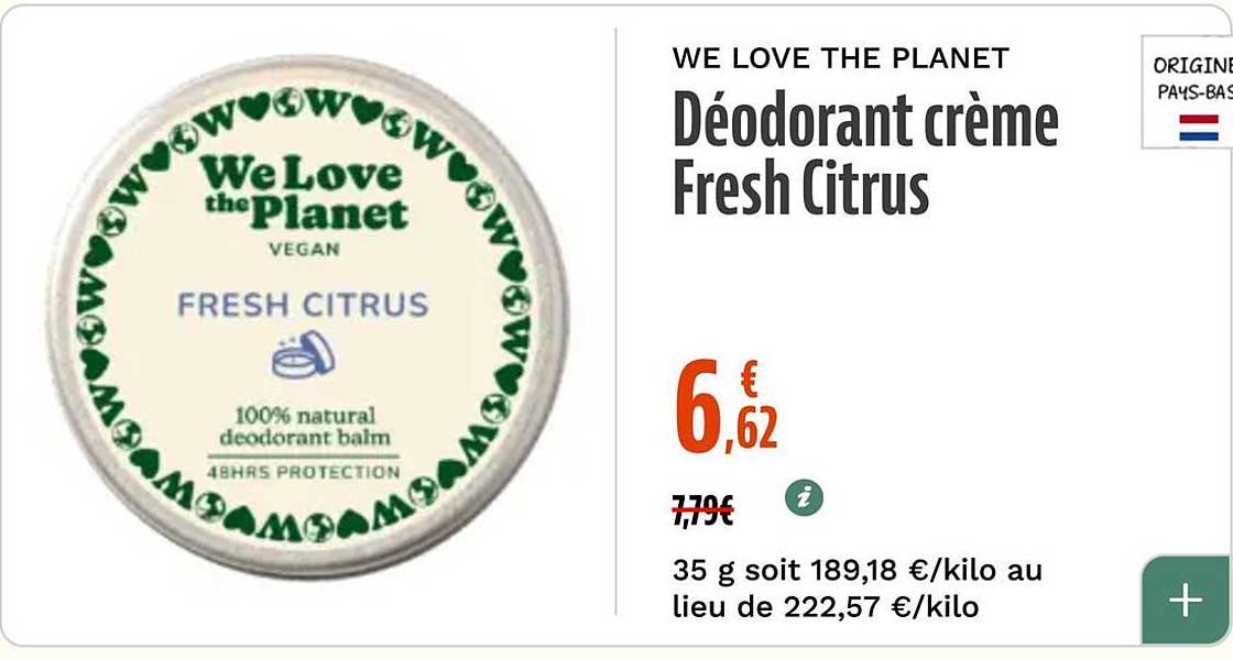 WE LOVE THE PLANET Déodorant crème Fresh Citrus